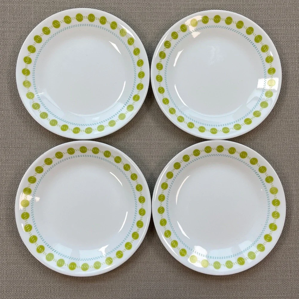 4 Corelle Bread Plates 6.75" South Beach White, Green, & Blue Vitrelle Glass - Picture 1 of 4